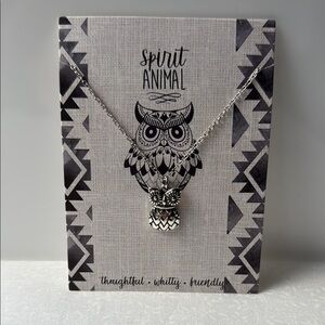 Silver toned Owl Spirit Animal Necklace‎